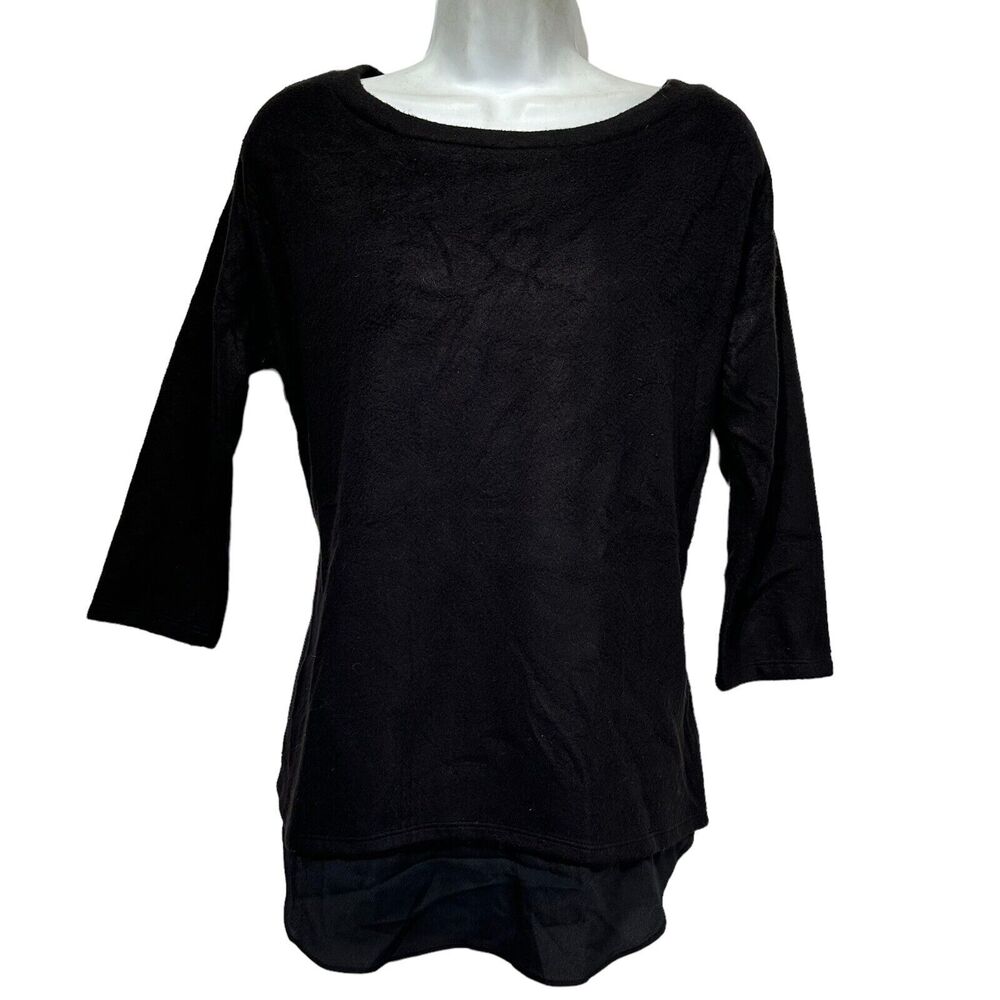 silence noise black Microfiber Soft long sleeve sheer trim blouse S